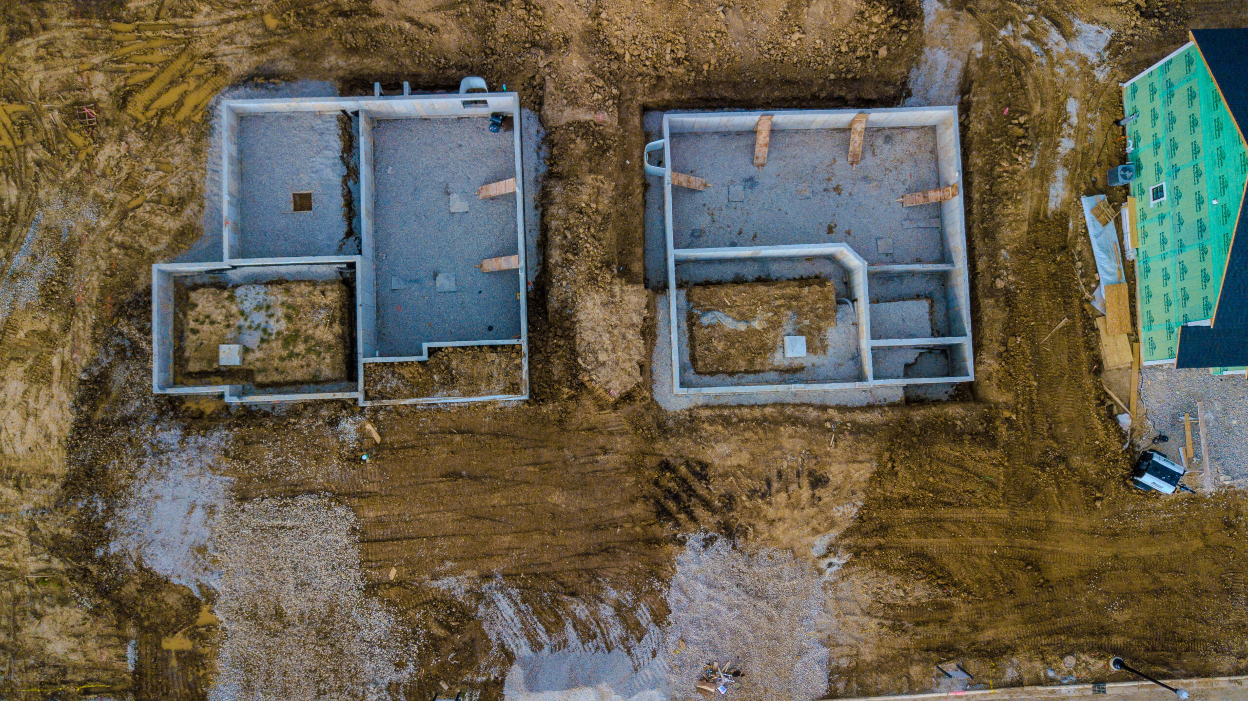 Aerial image of a construction site taken above by aerial drone