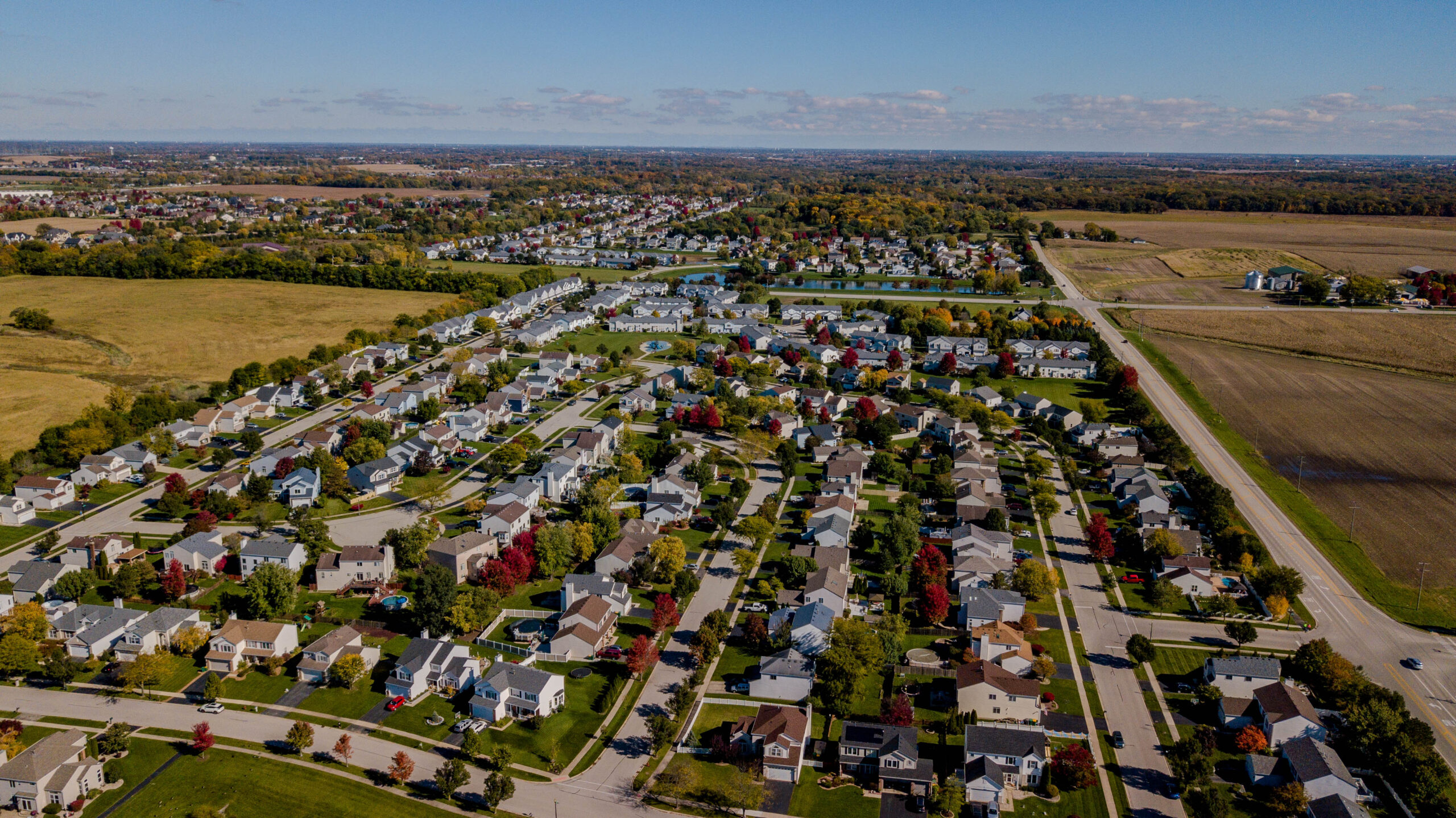 Residental neighborhood aerial neighborhood photograph showcasing multiple properties.